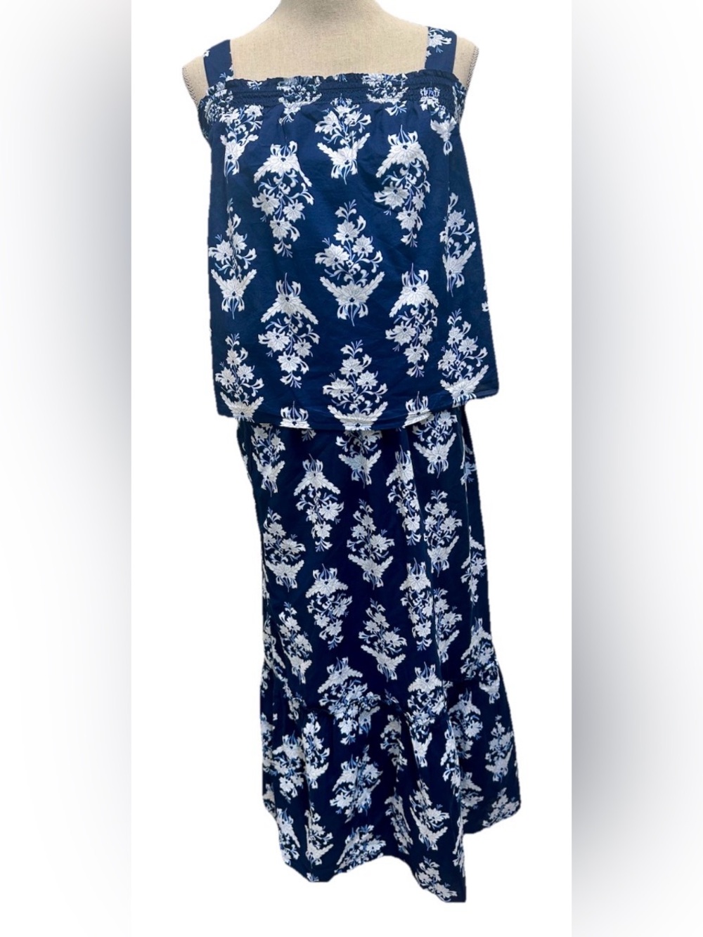 JCrew Factory Reimagined NWT 2 Piece Top& Maxi Skirt XXL Blue Floral sustainable